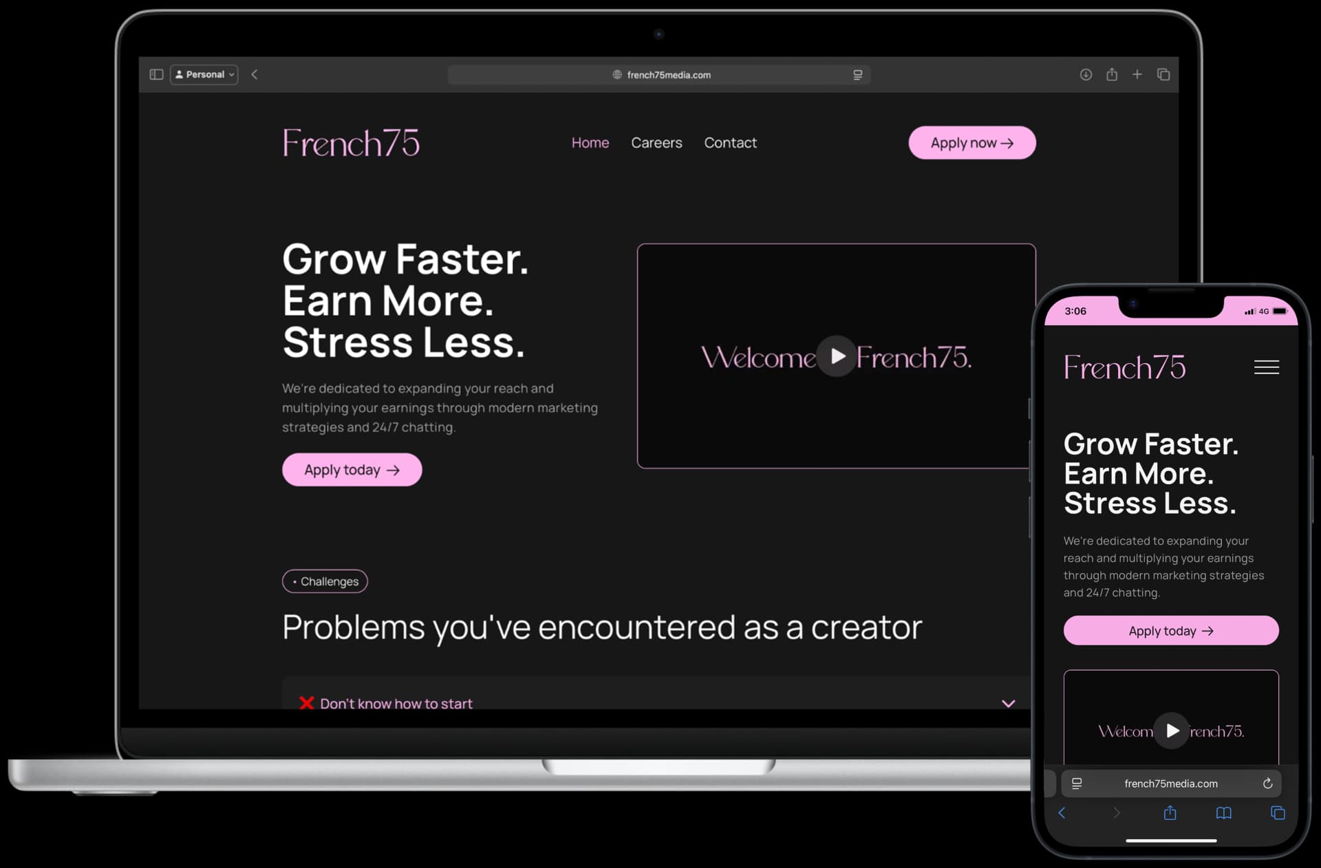 French75 Recruitment Website Mockup