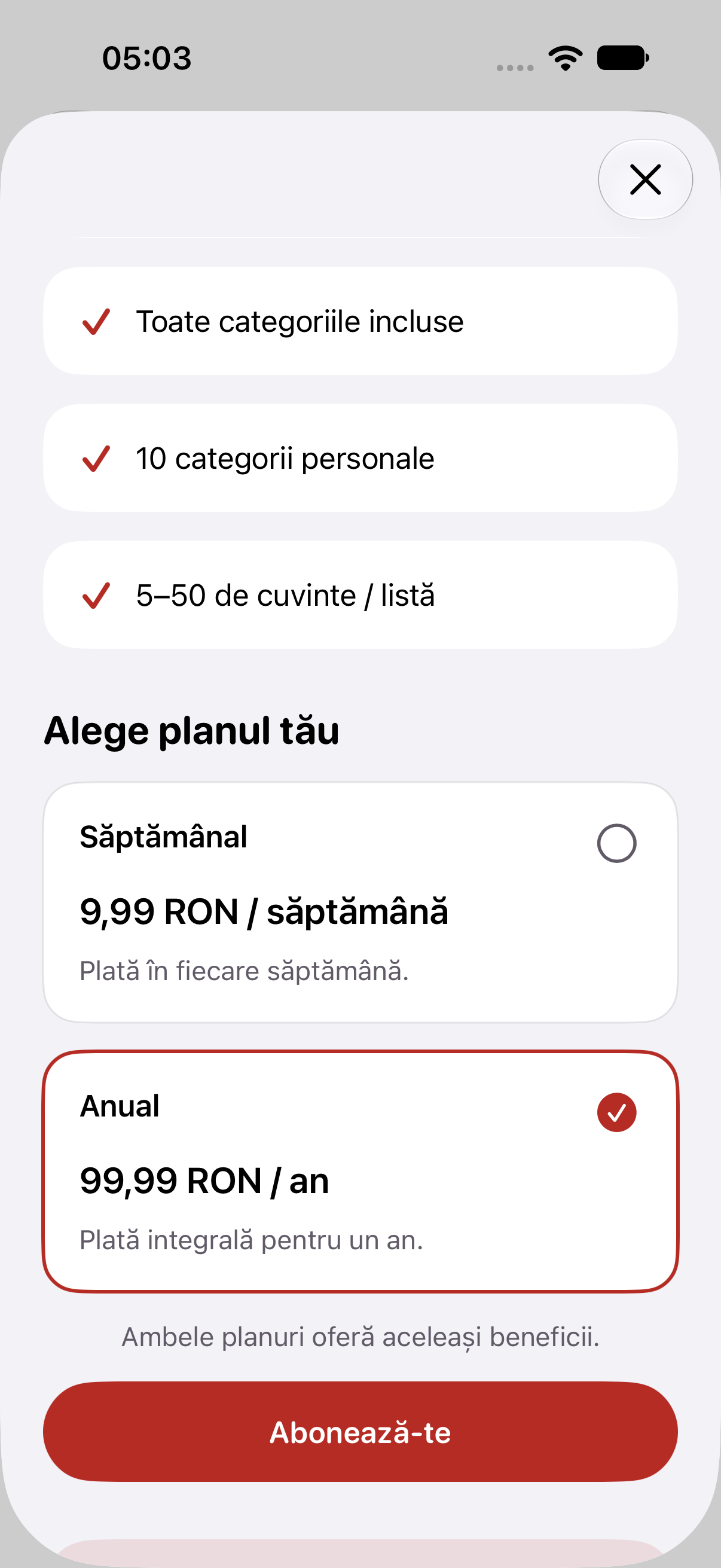 Bluff Artist: subscription plans on iPhone in light appearance