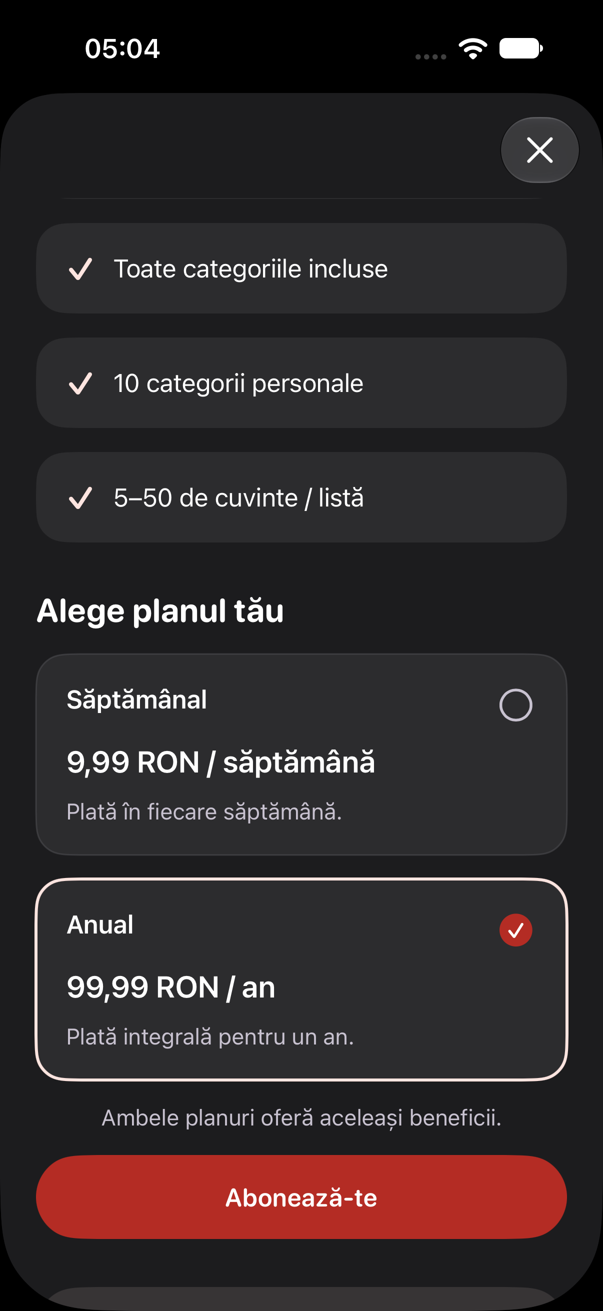 Bluff Artist: subscription plans on iPhone in dark appearance