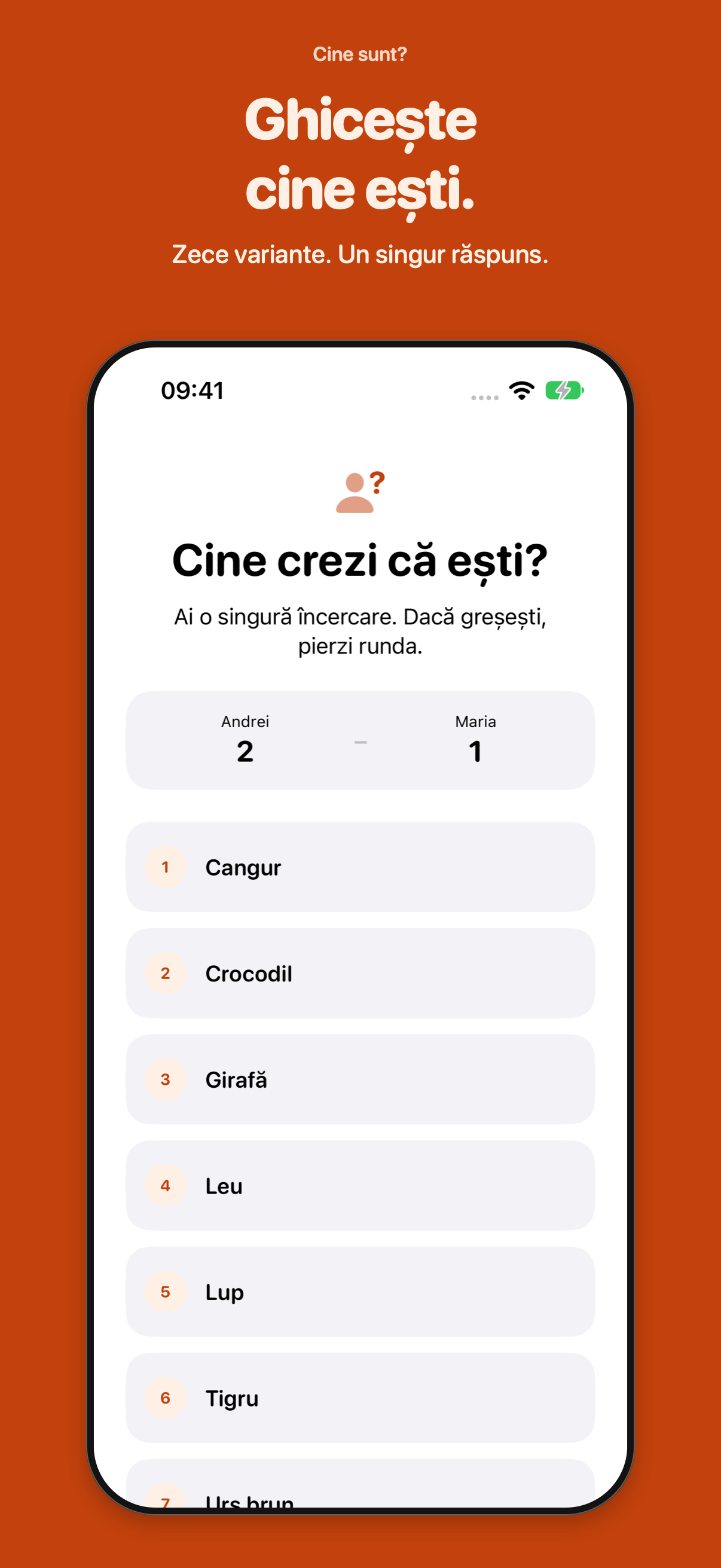 Variante numerotate în Cine sunt? și explicația că fiecare jucător are o singură încercare