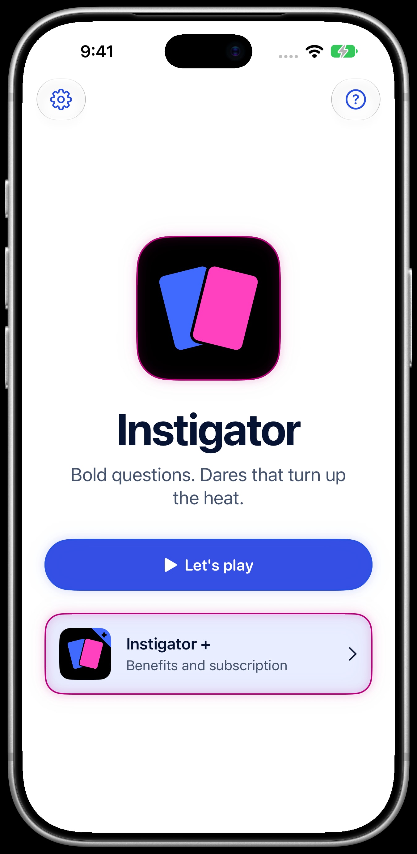 Instigator — Home screen.
