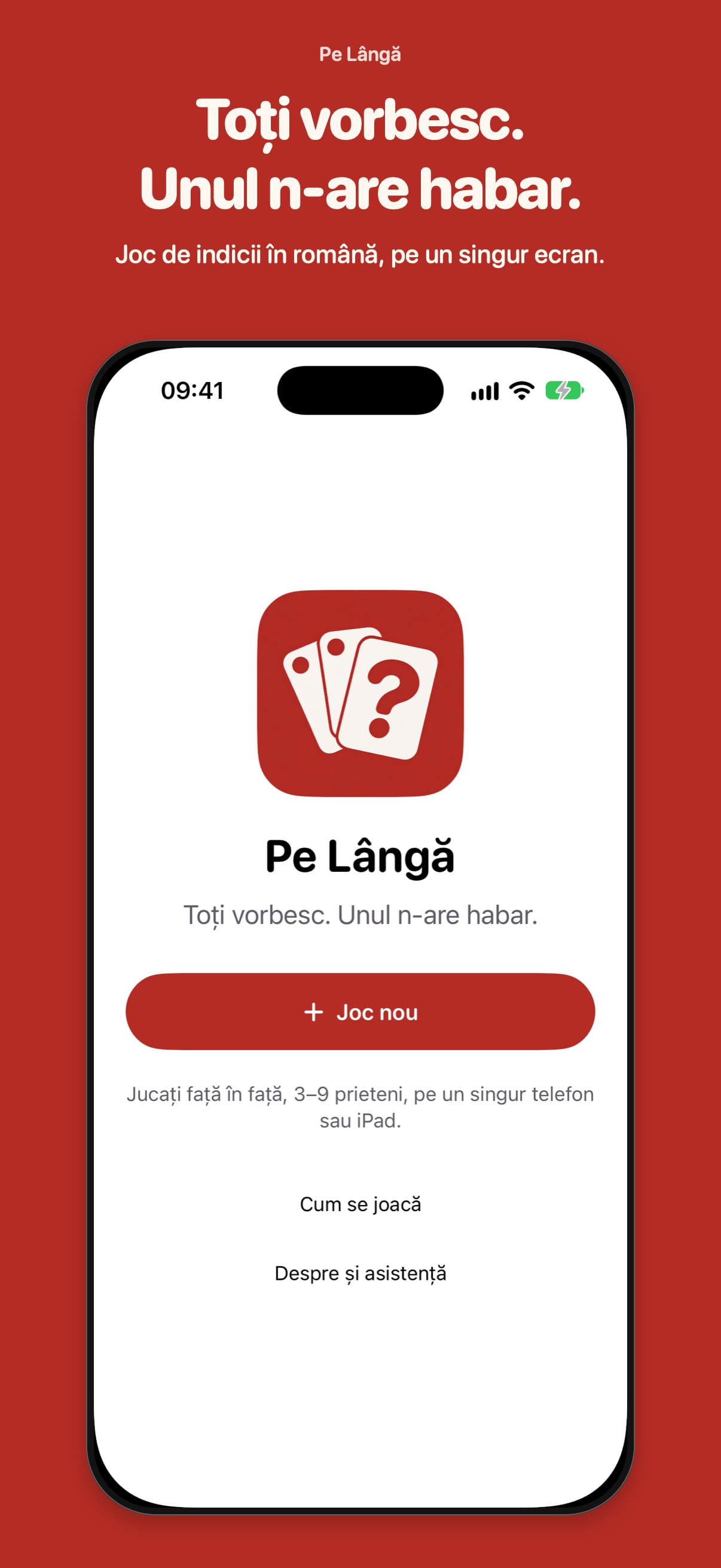 Pe Lângă home screen with the red app icon and New game action in Romanian
