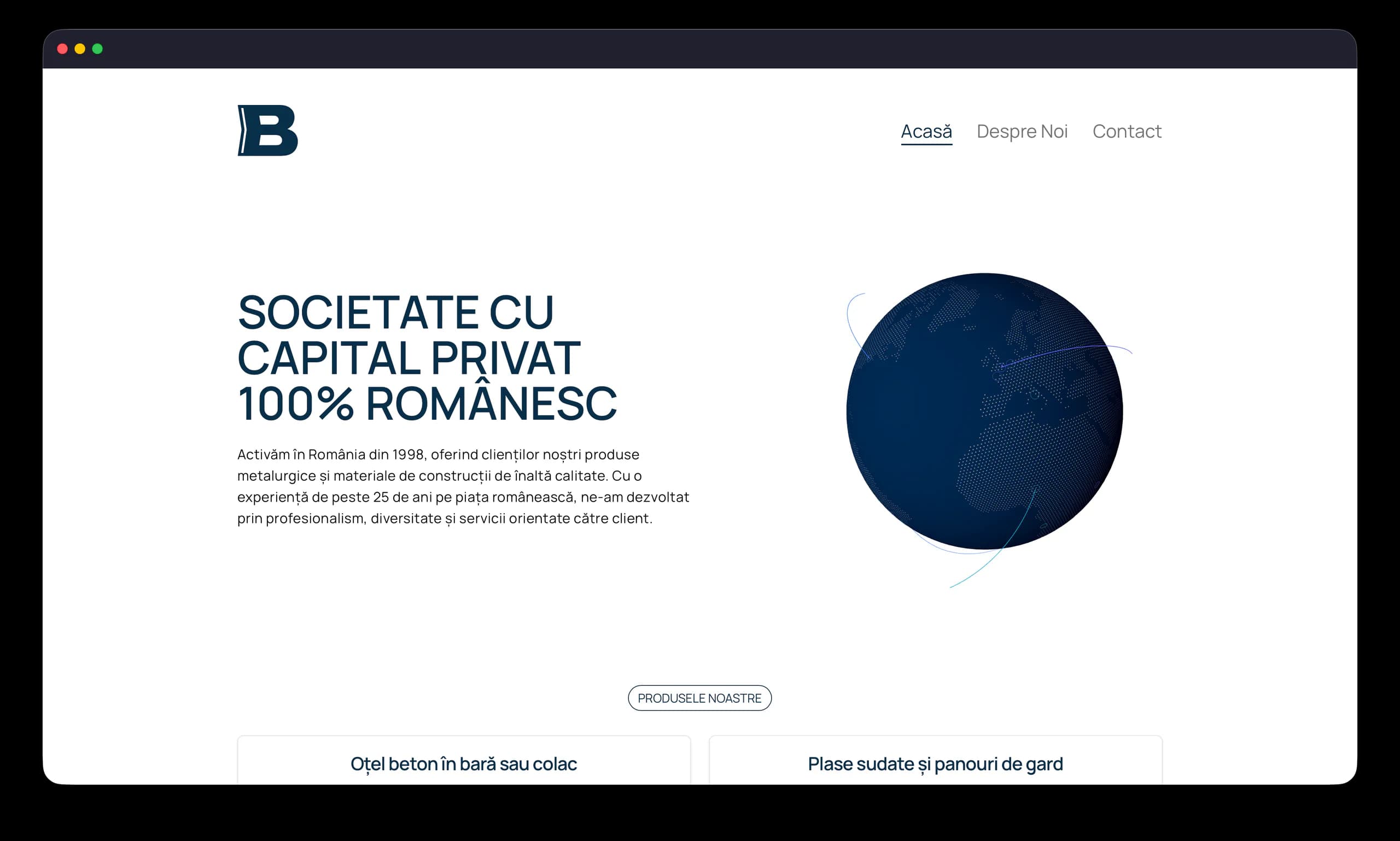 Conceptul de companie industrială Bond Grup afișat într-o fereastră Safari