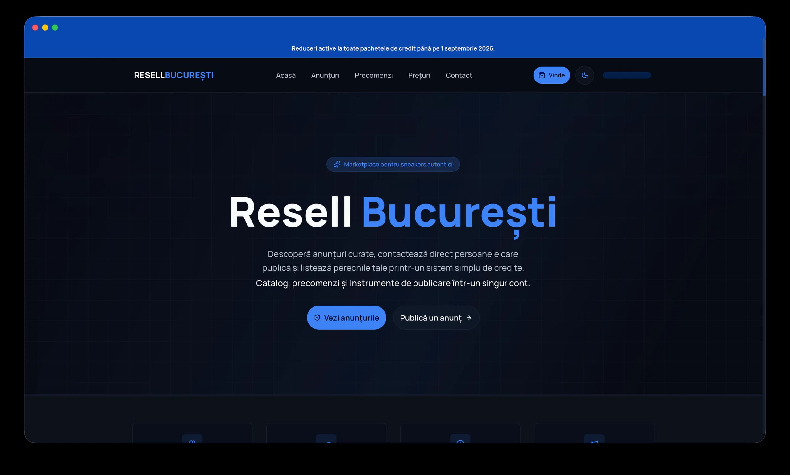 Resell București sneaker marketplace displayed in a Safari browser window