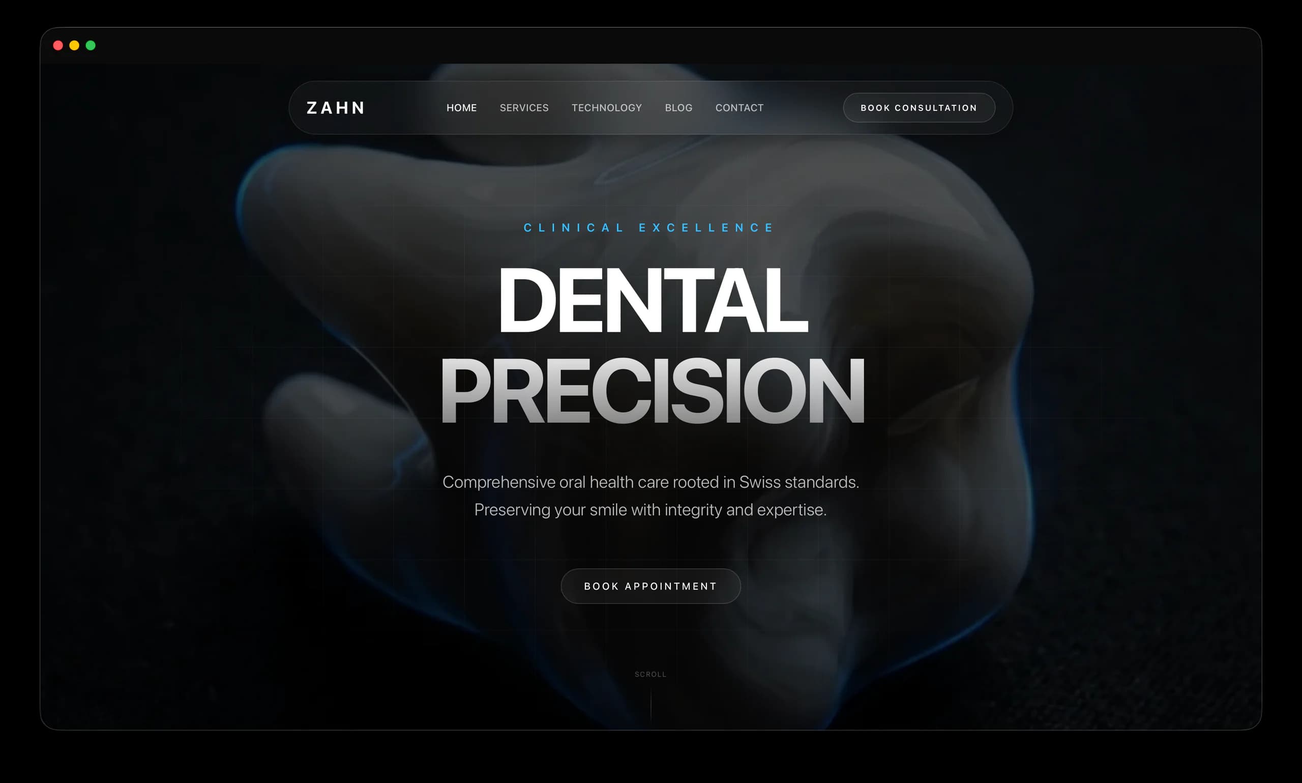 Conceptul de clinică dentară Zahn afișat într-o fereastră Safari